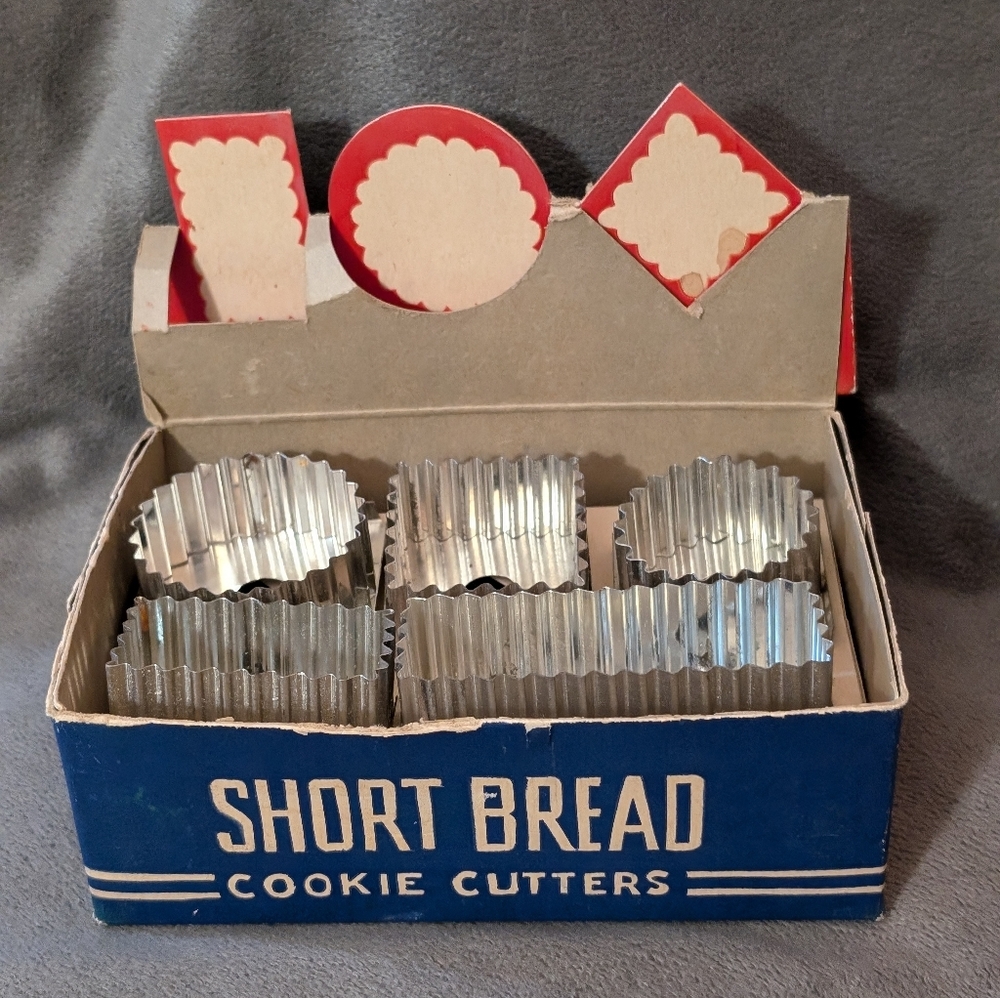 Vintage Aluminum Shortbread Cookie Cutters in the Original Box